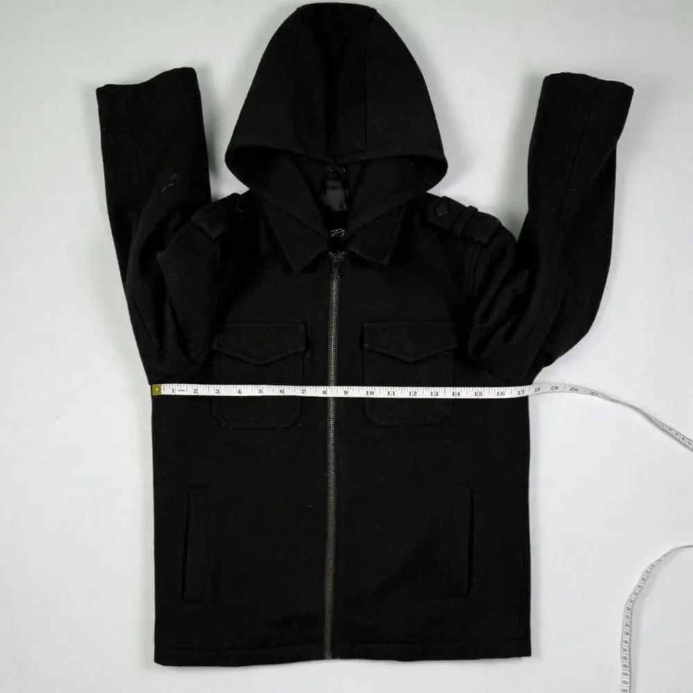 Black Rivet Boys Black Wool-Blend Hooded Jacket Full-Zip 17.5
